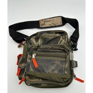 Vtg Gap Camouflage Map Print Utility Bag Crossbody Sling Orange Green Y2K Fish